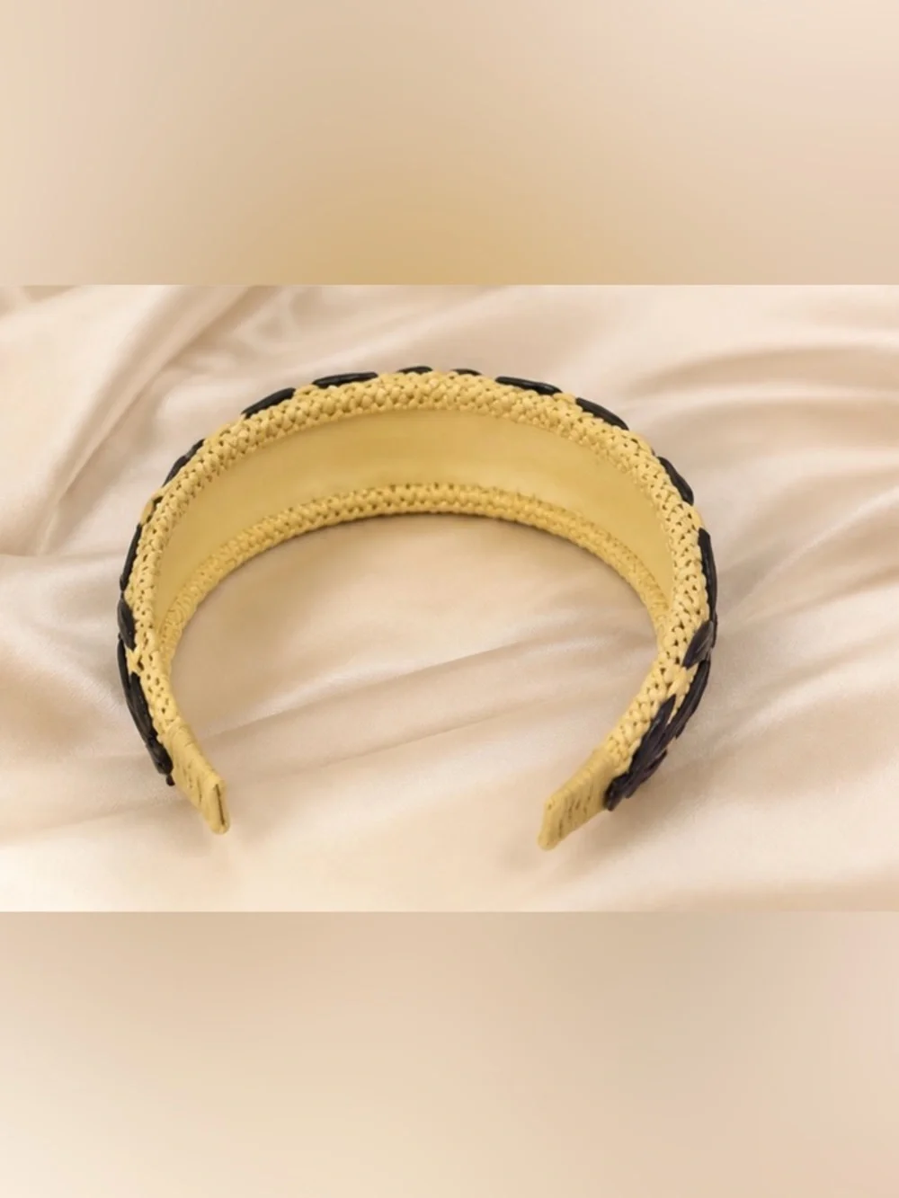 Yellow Woven Headband with Black Leaf Accents